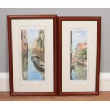 Fabrizio Rebesco, two framed watercolour etchings, Venice scenes.