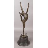After Otto Poertzel, a bronze sculpture on marble base, modelled as a dancer standing on two snakes.