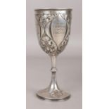 A Silver goblet on circular foot assayed in Sheffield 1900 by James Deakin & Son. Presented to