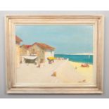 Cecil Rochfort D'Oyly John (1906-1993), a large framed oil on board, coastal scene with buildings,