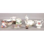 A quantity of miscellaneous. Mason's bowl, jugs, mantel clock, Royal Doulton teapot, Noritake pin