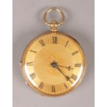 A Victorian 18ct gold fob watch, assayed for Chester 1862. Doesn't wind.