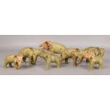 Seven Royal Dux elephants. Tallest 13.5cm.