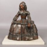 A terracotta sculpture modelled as a Georgian lady on marble base. Signed M Luque. Height 30.5cm.