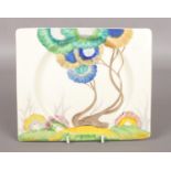 A Clarice Cliff Bizarre Biarritz side plate decorated in the Viscaria design. Width 23cm. Some