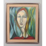 Golda Rose (1921-2016), framed oil on canvas, abstract portrait, titled to the back Teresa.
