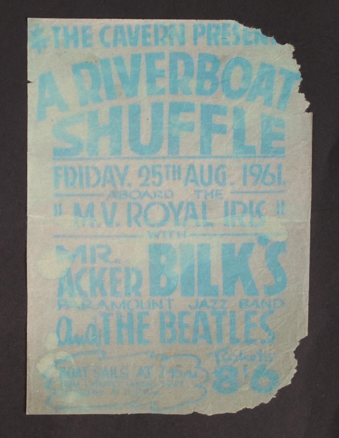 The Beatles interest; An original flyer for The Cavern presents A Riverboat Shuffle, 1961, aboard