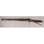 A Victorian Tower two band percussion cap rifle. Stamped 1855 Tower and stamped VR to lock plate.