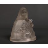 An Etling French Art Deco frosted glass bust of St Therese of Lisieux. Marked Etling Paris, 17cm.