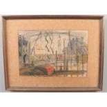 Manner of Josef Herman, a framed oil on paper, industrial scene. Signed JH 1964. 25cm x 37.5cm.