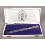 A silver paper knife; commemorating the marriage of Lady Diana Spencer, in presentation box. Assayed