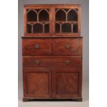 A Recency mahogany dwarf secretaire bookcase. Height 158cm, Width 95cm, Depth 48cm.