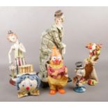 A collection of clown figures. Includes Giuseppe Armani example, novelty money box etc.