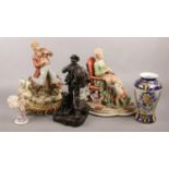 A collection of figures and a ceramic vase. Includes Sandro Maggioni, Capodimonte figure on gilt