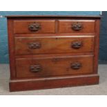 A Victorian pitch pine dressing table base, formed as a chest of two over two drawers. Height: 79cm,