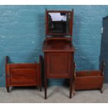 Four pieces of assorted furniture, including a mahogany bedside cupboard, dressing table mirror