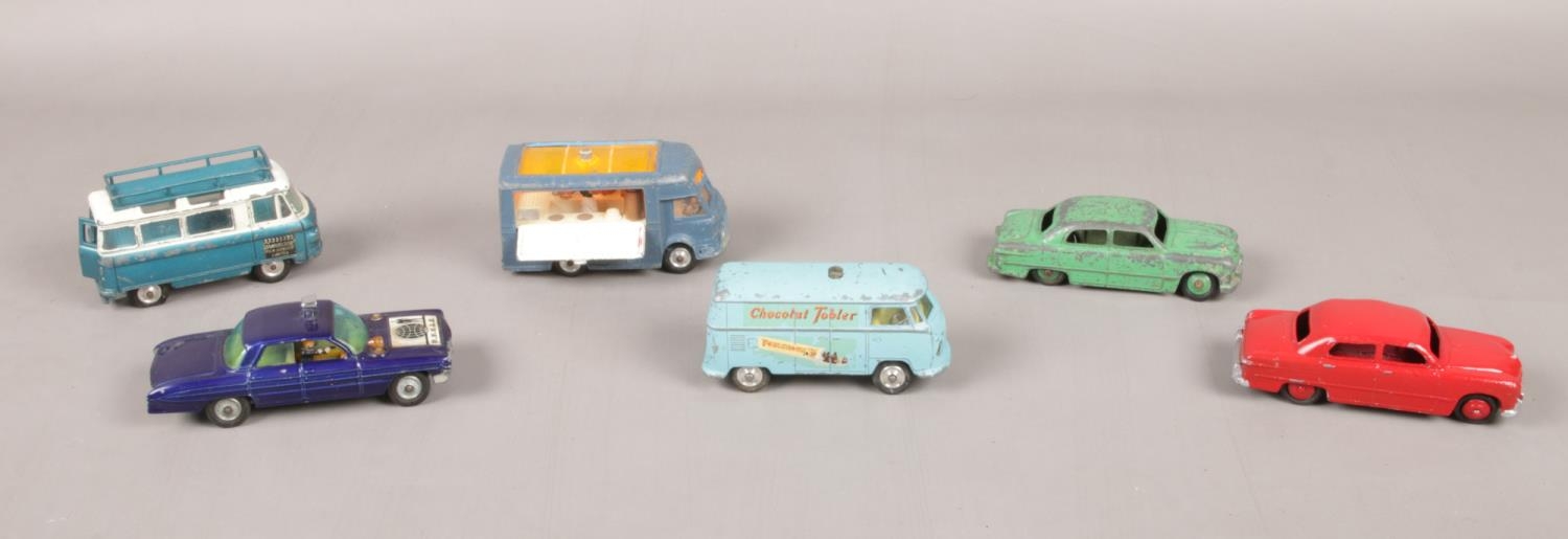 Six die-cast vehicles. To include Corgi Smith's 'Karrier' van, Corgi, The Man from Uncle