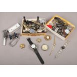 A quantity of watches/watch parts. 'Services' scout pocket watch, Reflex, Slazenger etc. To