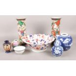 A collection of oriental ceramics, to include a pair of decorative vases, and blue and white vase.