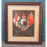 A framed WW1 tapestry/silk. 'Dieu. Et. Mon. Droit' (42cm x 34cm) no glass in frame