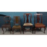 Four assorted mahogany chairs for restoration. To include heavily carved and barley twist example.