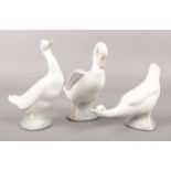 Three Nao porcelain figures of ducks.