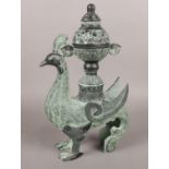 After Antiquity, bronzed incense burner modelled as a bird. (36cm height 22cm width)