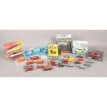 Two boxes of assorted die-cast boxed and loose vehicles. To include unopended Corgi cement truck and