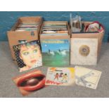 Three boxes of LP vinyl records. Wham, Hot Chocolate, Soft Cell, Whitesnake, The Beach boys etc