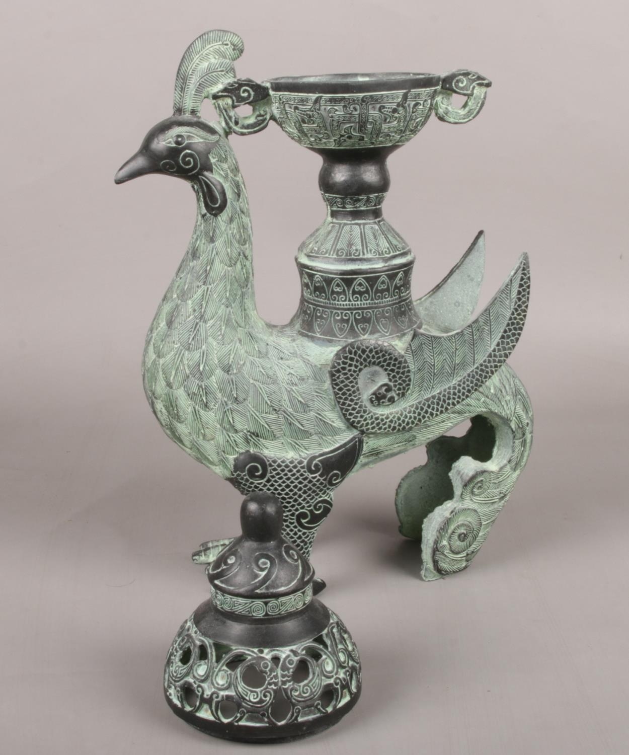 After Antiquity, bronzed incense burner modelled as a bird. (36cm height 22cm width) - Image 2 of 3