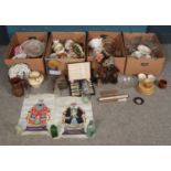 Four boxes of miscellaneous. Including teddy bear, cut glassware, cased set of cutlery, cabinet