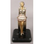 Josef Lorenzl style An art deco cold painted metal figure of a young maiden stamped made in Austria.