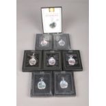 A collection of seven 'Glory of Steam' silver plated pocket watches of railway locomotives,