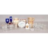 A tray of assorted glassware and ceramics. To include Edwardian examples and ruby flash shallow