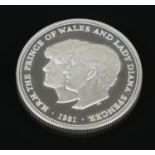 Royal Mint silver proof coin commemorating the marriage of Prince Charles and Lady Diana Spencer