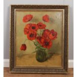 C.M. Van Rooy, framed oil on canvas, still life study of Poppies. (72.5cm x 62cm)