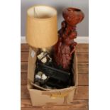 One box of miscellaneous items, to include table lamp, moulding cast, assorted ceramics etc.