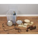 A box of assorted weighing scales and weights. To include Salter etc.