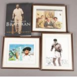 A quantity of framed pictures with printed signatures. Including Shane Warne, Muhammad Ali, etc.