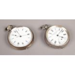 Two silver pocket watches, with engine turned backs; both stamped 925 to the inside of the case. One