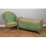 Two pieces of Lloyd Loom style furniture. To include a padded ottoman and chair. Ottoman: L:105cm,