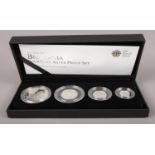 The Royal Mint 2009 UK Britannia Four-Coin Silver Proof Set. Boxed with certificates of