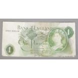 A misprinted Bank Of England One Pound note. Chief Cashier JB Page.