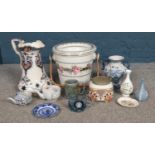 A large quantity of mainly ceramics, to include Ironstone twin handled vase, Irish Pottery mug and