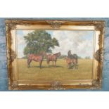 Stephen Park, gilt framed oil on canvas depicting horse and foal. (50cm x 75cm)