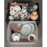 Two boxes of assorted ceramics and glassware. To include Lladro style figures, ceramic table