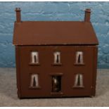 A double sided wooden dolls house with contents. H:51.5cm W:47cm.