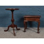 A mahogany tripod wine table. Along with a small oak occasional table. Wine table H:47.5cm W: 26.