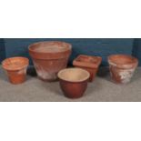 Five planters. Including two Italian Deroma terracotta examples. Largest (36cm x 47cm) Some cracks