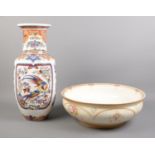 A large decorative vase and Crown Devon wash bowl. Vase: H: 46.5cm.